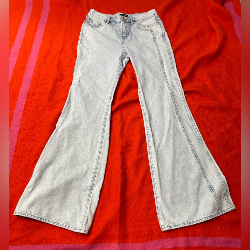Women's Express Light Blue Jeans Pants Cotton 70s Flare Mid Rise 2R Excellent
